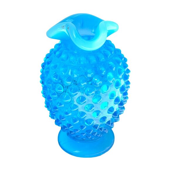 Fenton Vintage Blue Hobnail Opalescent Glass Vase Retro Art Deco Style Decorativ - Picture 1 of 9